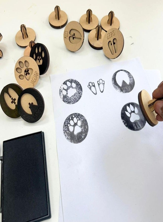 Ansoz Wooden Animal Foot Print Stamp with Ink Box, Educational Learning Kit - Image 1